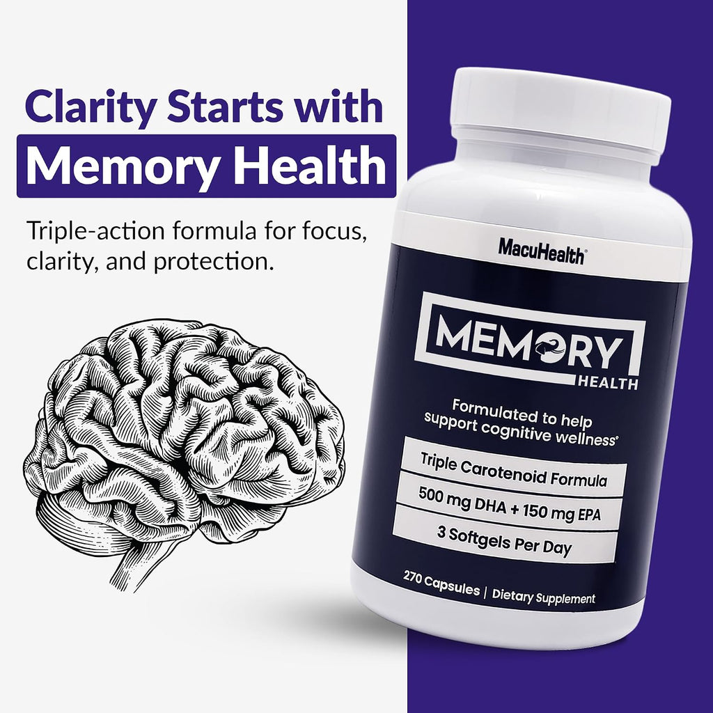 Memory Health Softgels con Omega-3, Carotenoides y Vitamina E – 270 Cápsulas (90 Días)
