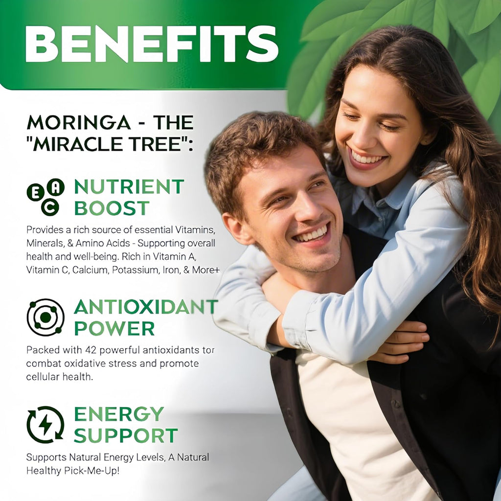 Cápsulas de Moringa Orgánica 1000mg - Suplemento Puro de Hoja de Moringa