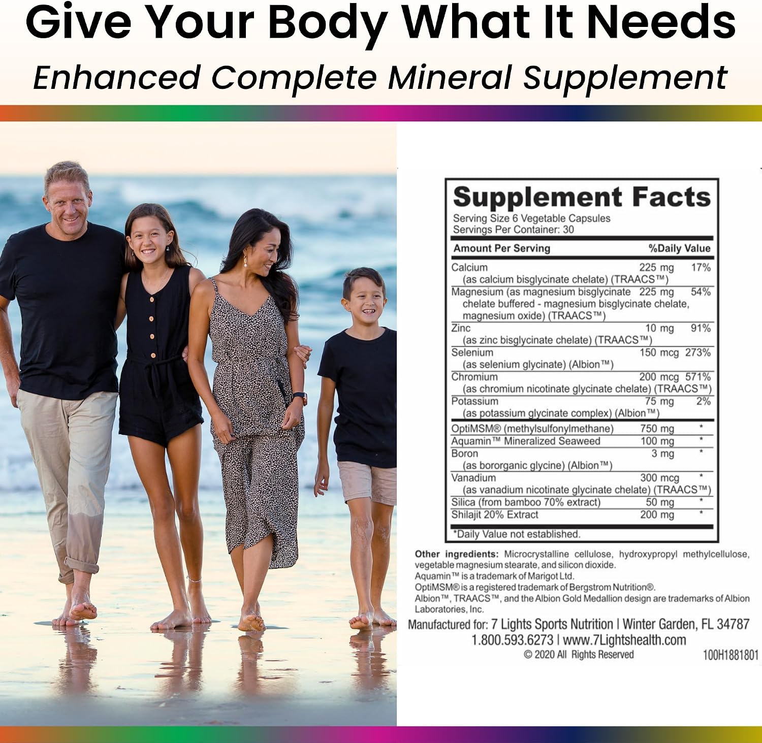Living Stones, Suplemento Mineral Completo con Zinc, Calcio, Magnesio, Selenio, MSM y Shilajit (180 Cápsulas)