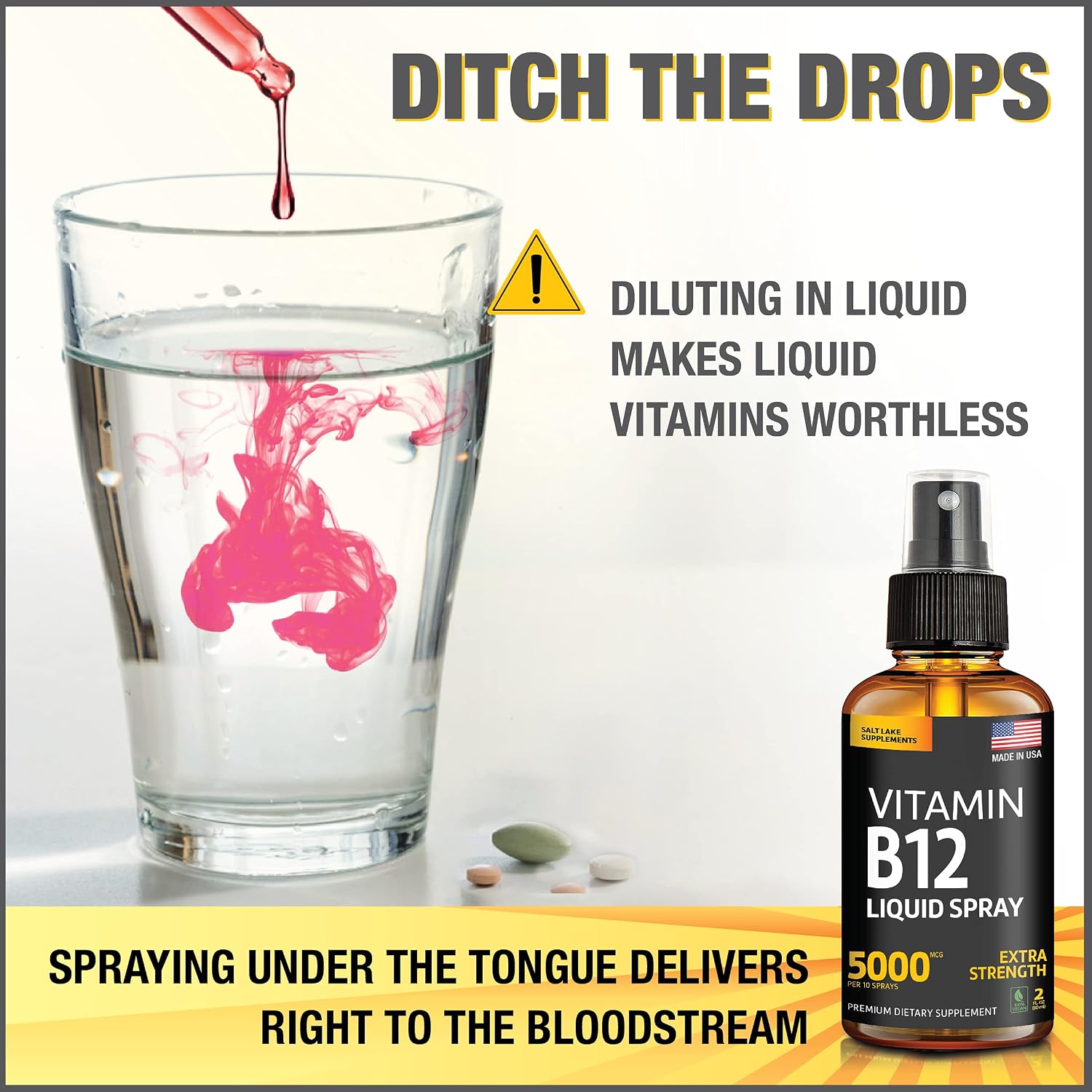 Salt Lake Supplements (2 Pack) - Spray de Vitamina B12 5000 mcg - Sublingual - Metilcobalamina - Vegano - Sin Gluten - No GMO
