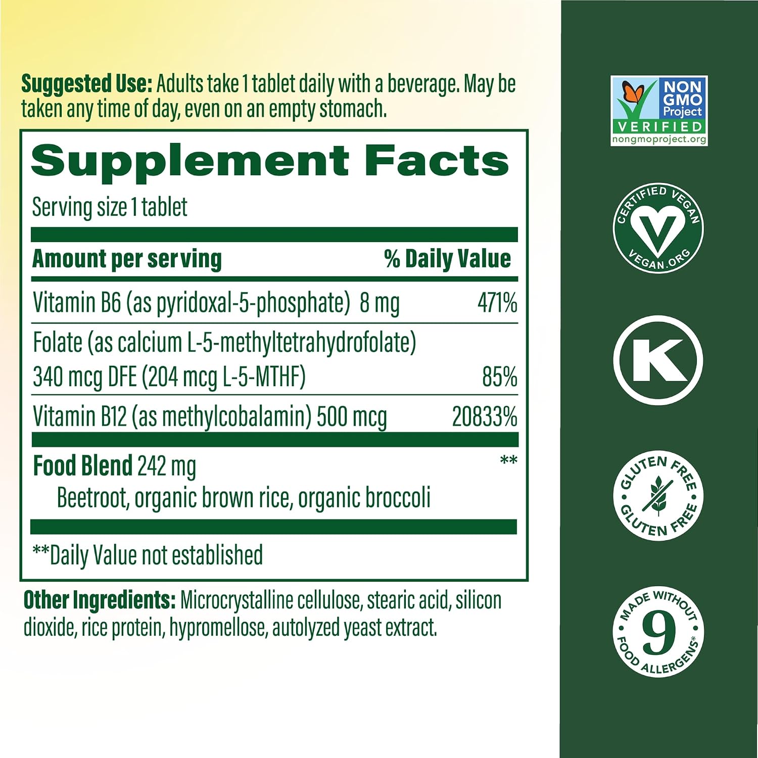 MegaFood Methyl B12 - B Complex with Methylfolate and B6 - Vegan - 90 Tablets