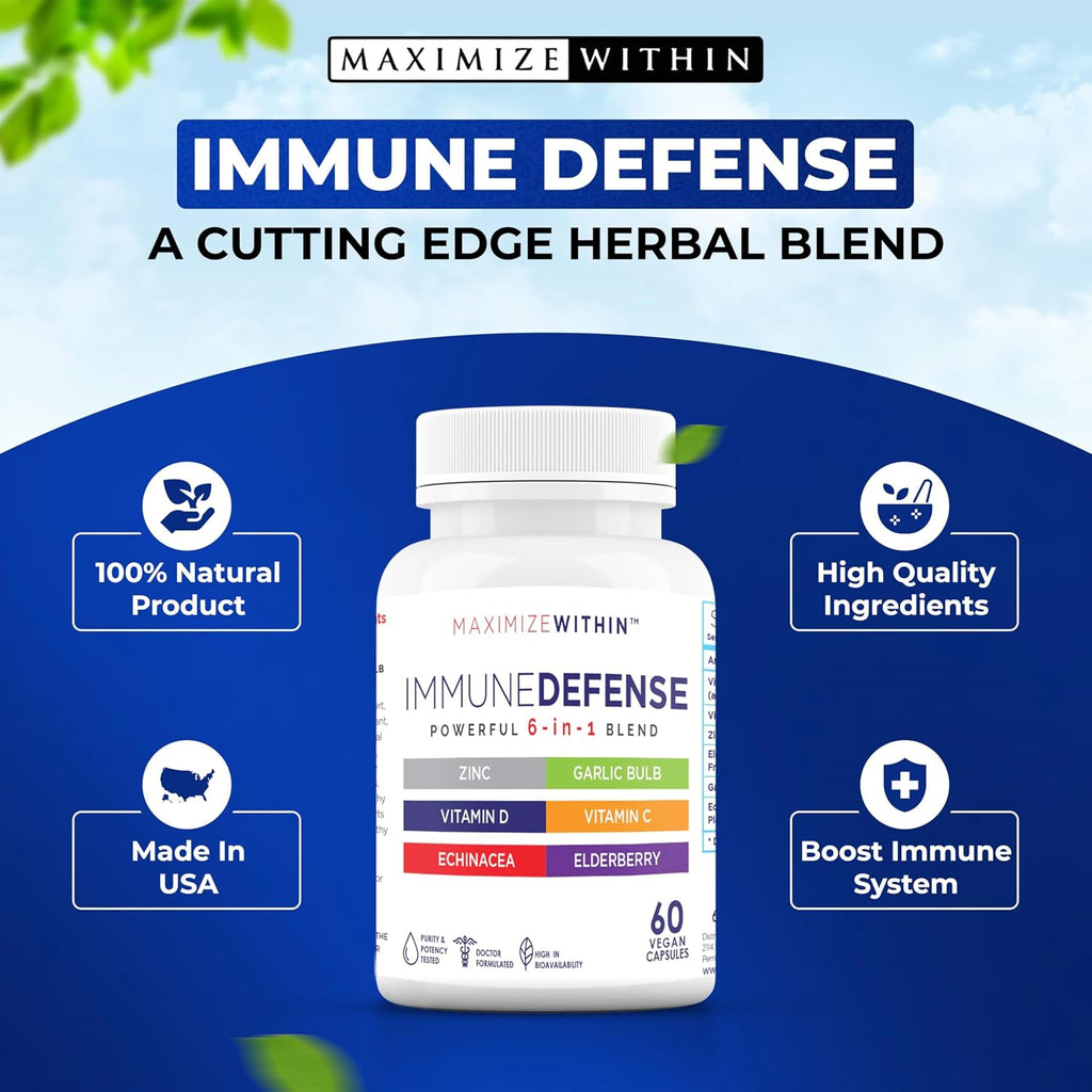Maximize Within Powerful 6-en-1 Apoyo Inmunológico con Zinc, Vitamina C, Saúco, Vitamina D, Equinácea y Ajo, 60 Cápsulas