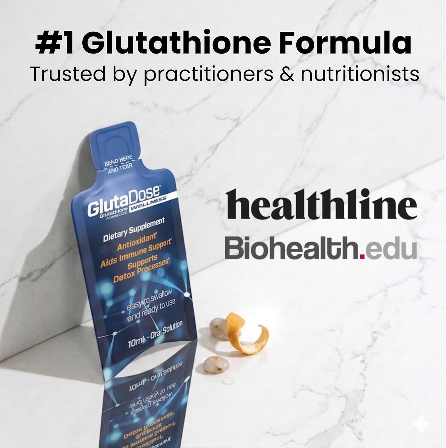 GlutaDose Suplemento Líquido de Glutatión con Acerola y Zinc, Sabor Limón-Arándano, 30 Viales