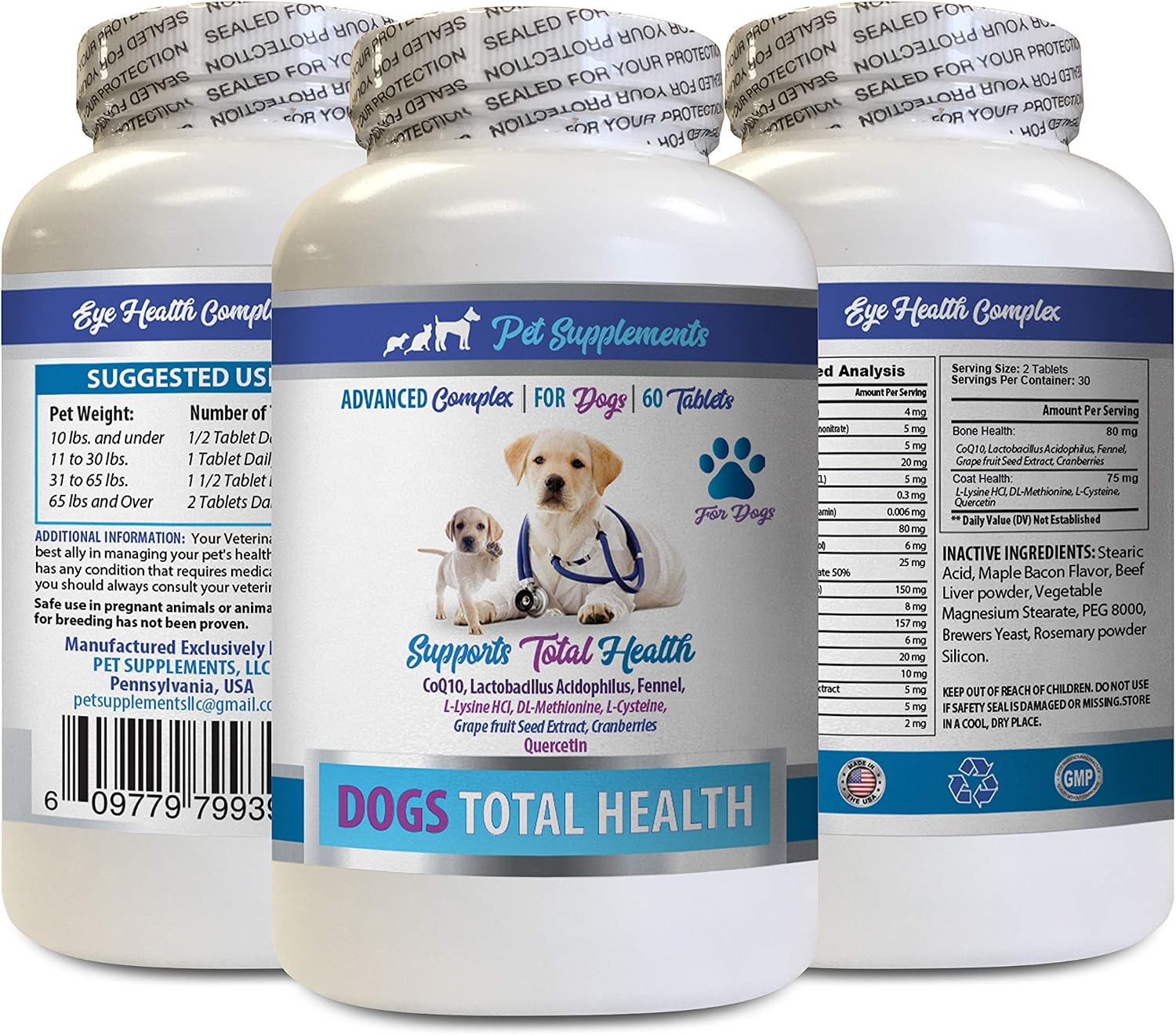 PET SUPPLEMENTS & NUTRITION LLC Dog Bone Vitamins - Dogs Total Health Control - Immune Support - Hair Skin Nails Oral Eye Health FORMULA - l-lysine for Dogs - 1 Bottle (60 Treats)
