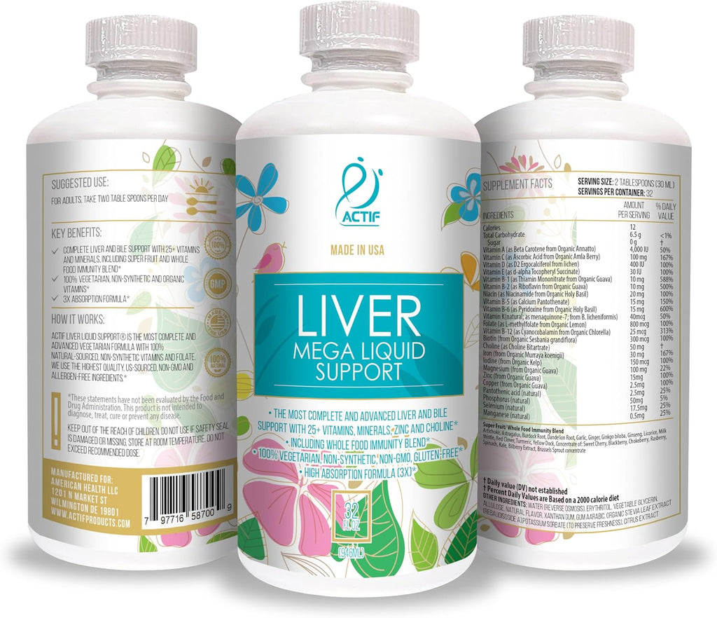 Actif Liver Mega Liquid Support - Suplemento Hepático Completo, 32 oz