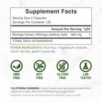Cápsulas de Moringa 240 Cápsulas – Extracto Puro de Hoja de Moringa – Superalimento Verde Completo