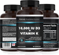 Vitamina D3 y K2 Extra Strength 10.000 UI + 200 mcg MK-7 - 60 Cápsulas