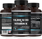 Vitamina D3 y K2 Extra Strength 10.000 UI + 200 mcg MK-7 - 60 Cápsulas