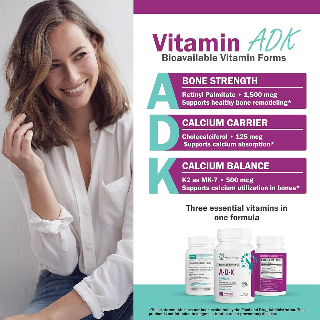 NatureGenX ADK10 – Vitaminas A, D3 y K2 MK-7 (90 Cápsulas)