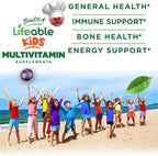 Lifeable Multivitamínico para Niños en Gominolas - 90 Gominolas con Vitaminas A, C, D, E, B6, B12, Zinc, Biotina, Ácido Fólico, Yodo, Niacina