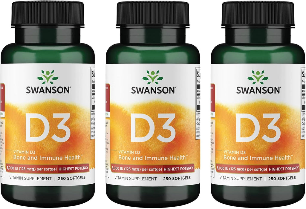 Swanson Vitamina D3 5000 IU - 250 Cápsulas Blandas (2 Envases)