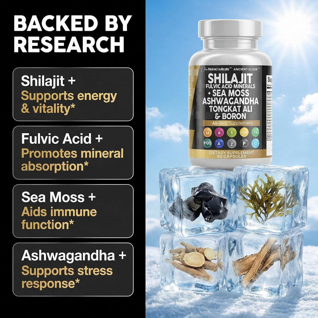 Shilajit para Hombres - Complejo con Sea Moss, Tongkat Ali, Ashwagandha y CoQ10 - 90 Cápsulas