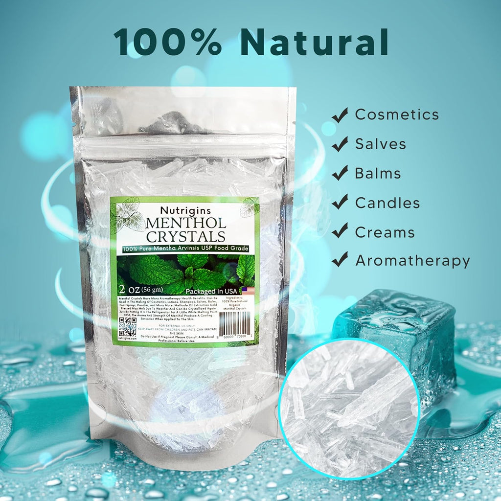 Cristales de Mentol Puro Orgánico 100% Natural - 56g (2 oz) - Nutrigins