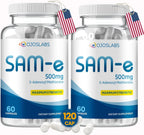 Sam e 500mg Complemento de Metionina para Hígado, Articulaciones, Cerebro y Estado de Ánimo, Alta Absorción SAM-e (S Adenosil Metionina), Vegano, Sin Gluten, No-GMO - Fabricado en EE.UU., 60 Cápsulas (Paquete de 2)