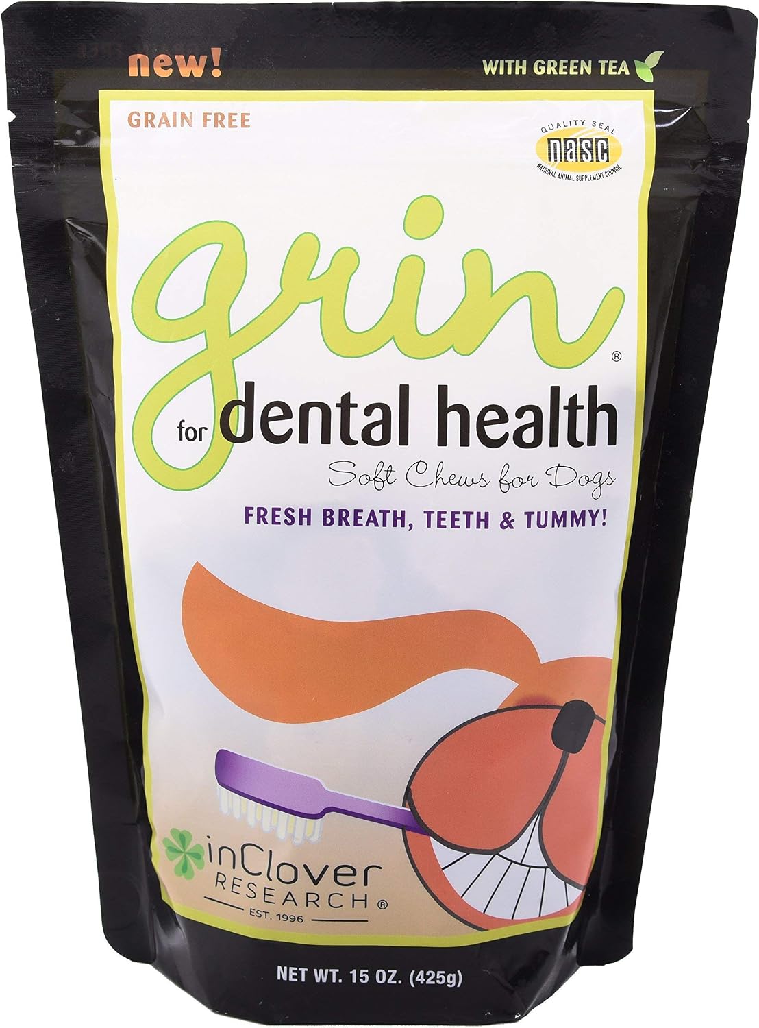 In Clover Grin Snacks Dentales para Perros - Cuidado Dental Diario, Sin Cereales, 25 uds