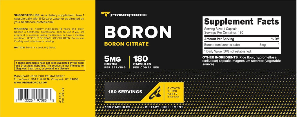 PrimaForce Boron Cápsulas 5mg, 180 Cápsulas Vegetarianas