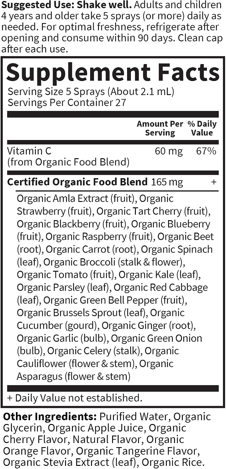 Garden of Life Organics Spray de Vitamina C con Amla Berry - Líquido, Sabor Cereza Mandarina, 60 ml