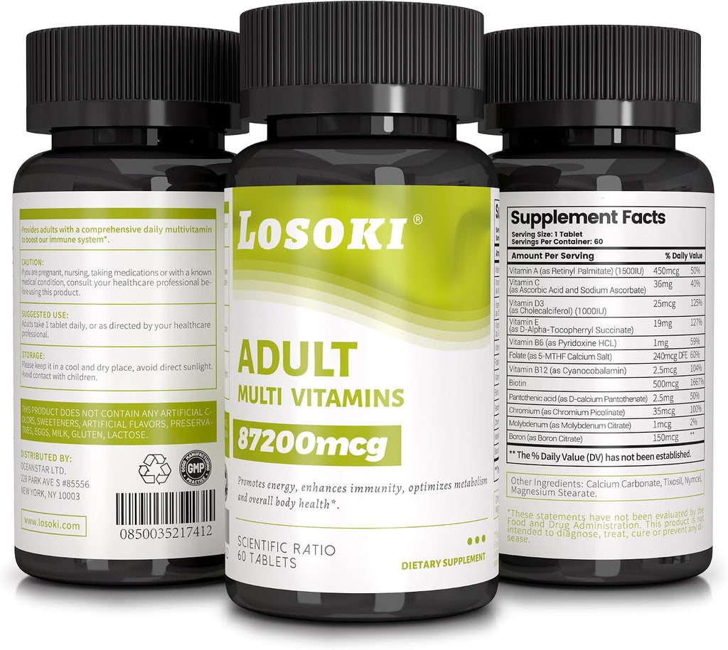 Losoki Multivitamínico Diario Completo - 60 Comprimidos para Hombres y Mujeres