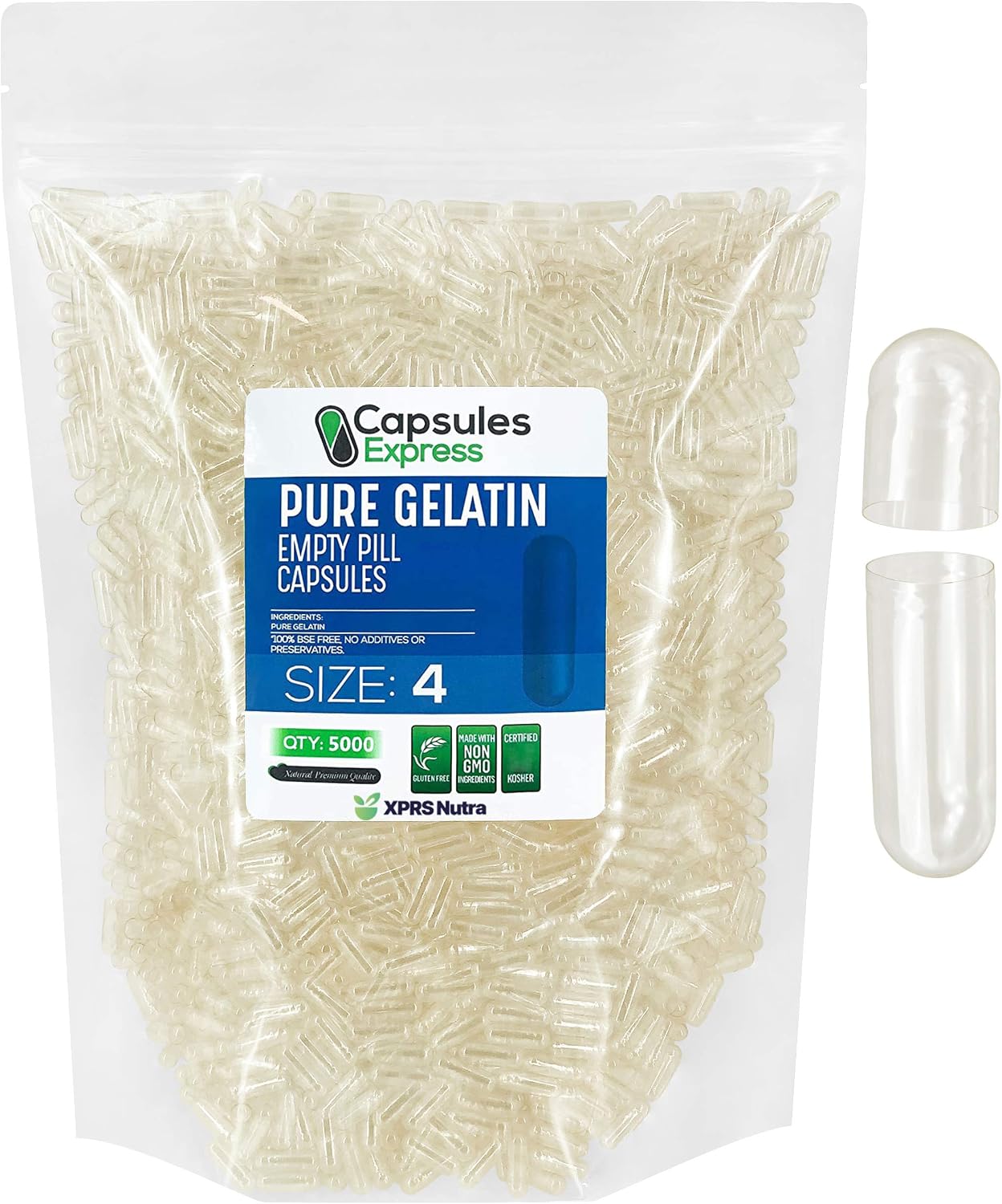 XPRS Nutra Cápsulas Vacías de Gelatina Tamaño 4 - 5000 uds