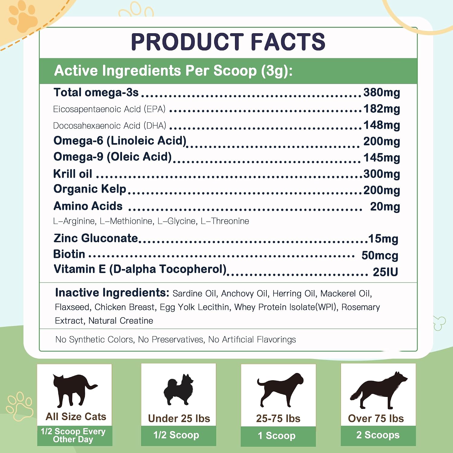 Omega 3 Fish Oil for Dogs, Dog Fish Oil Powder, Wild Caught Fish Oil, EPA&DHA, Krill Oil, Kelp, Dog Skin and Coat Supplement, Anti Itch & Shedding, Support Dry Skin, Joint Health, Dog Allergy Relief