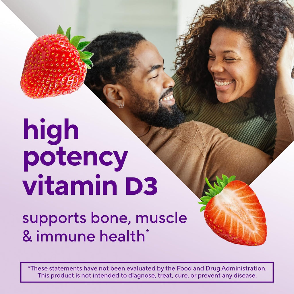 Vitafusion Gominolas de Vitamina D3 de Fuerza Extra, Sabor Fresa, 120 Unidades