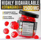 Gomitas de Ashwagandha para Mujeres y Hombres - Extracto Puro de Raíz de Ashwagandha 1500 mg con 5-HTP y L-Tirosina - Fabricado en USA - 55 Gomitas