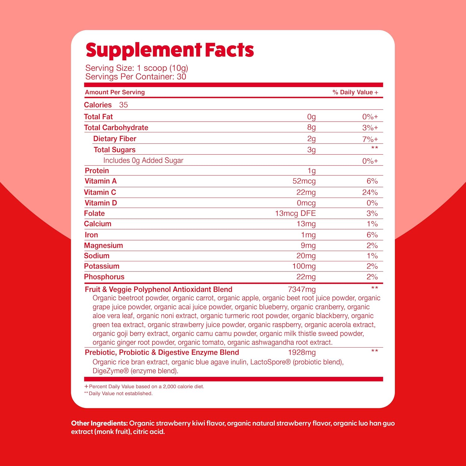 Feel Great Organic Superfood Reds Powder - Remolacha, Frutas y Verduras - Apoyo Digestivo y Antioxidante