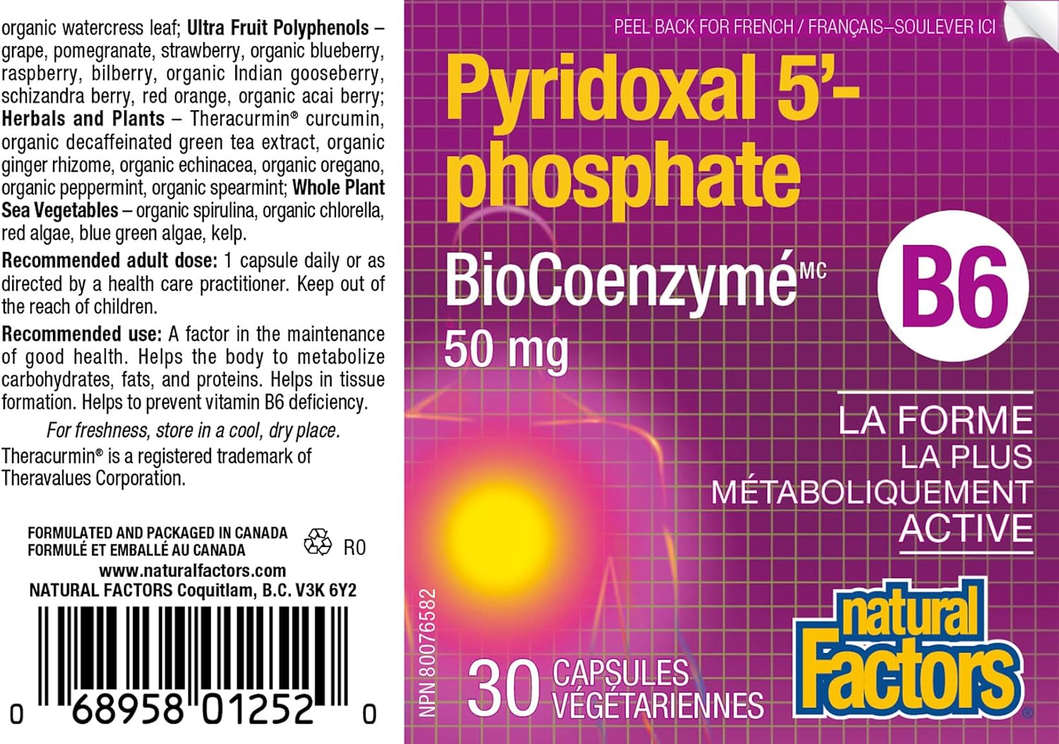 Natural Factors BioCoenzymated Piridoxal 5'-Fosfato 50 mg, 30 Cápsulas Veganas