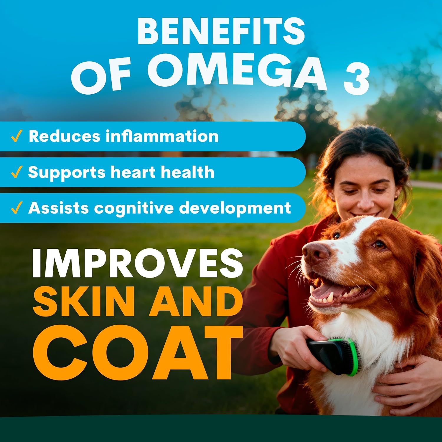 Petz Park Suplemento para Piel y Pelaje de Perro - 90 Dosis - Omega 3, Zinc y Biotina - Polvo para Perros