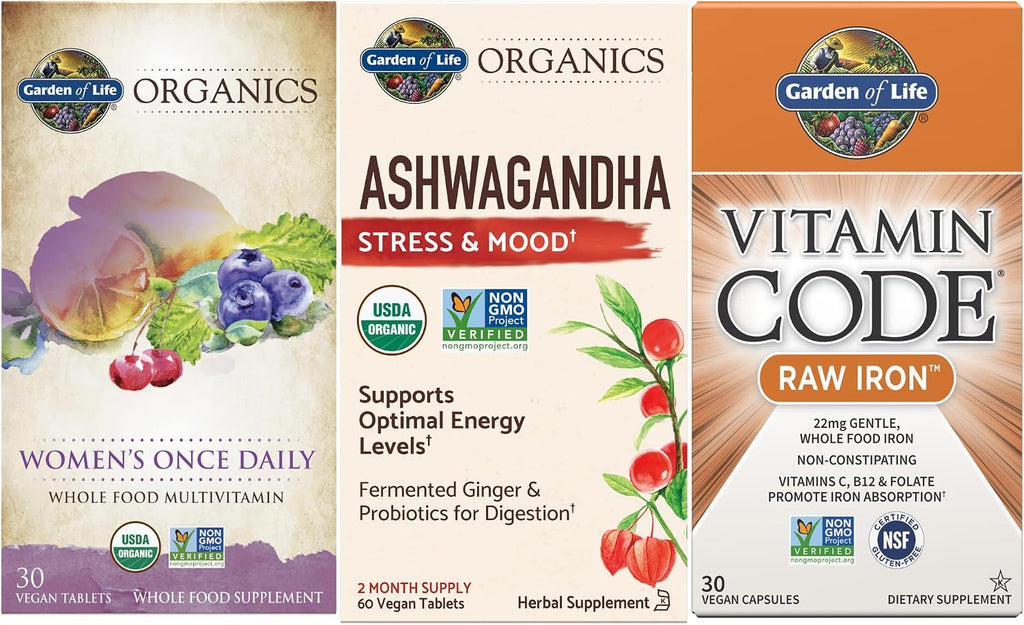 Garden of Life Organics Multivitamínico para Mujeres - Multivitamínico diario con alimentos integrales, hierro, biotina, vegano, orgánico, 60 comprimidos