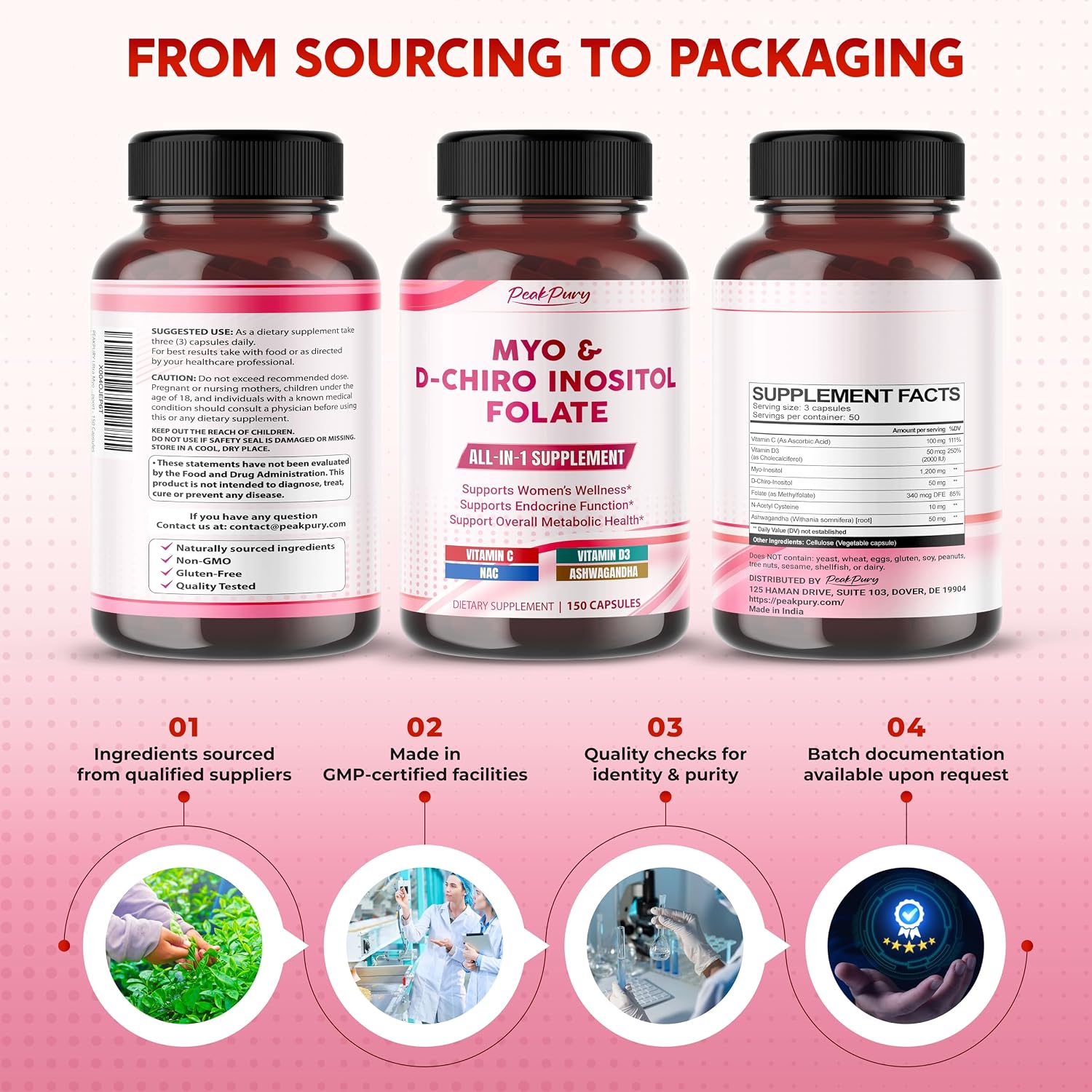 Ultra Myo & D-Chiro Inositol con Folato, Vitamina C y D3 - Suplemento Completo para Ciclos Saludables y Equilibrio Hormonal (150 Cápsulas)