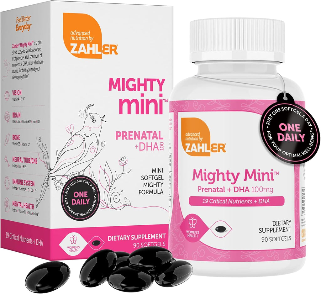 Zahler Mighty Mini – Easy-to-Swallow Prenatal Vitamin with Methylfolate and DHA – 90 Capsules