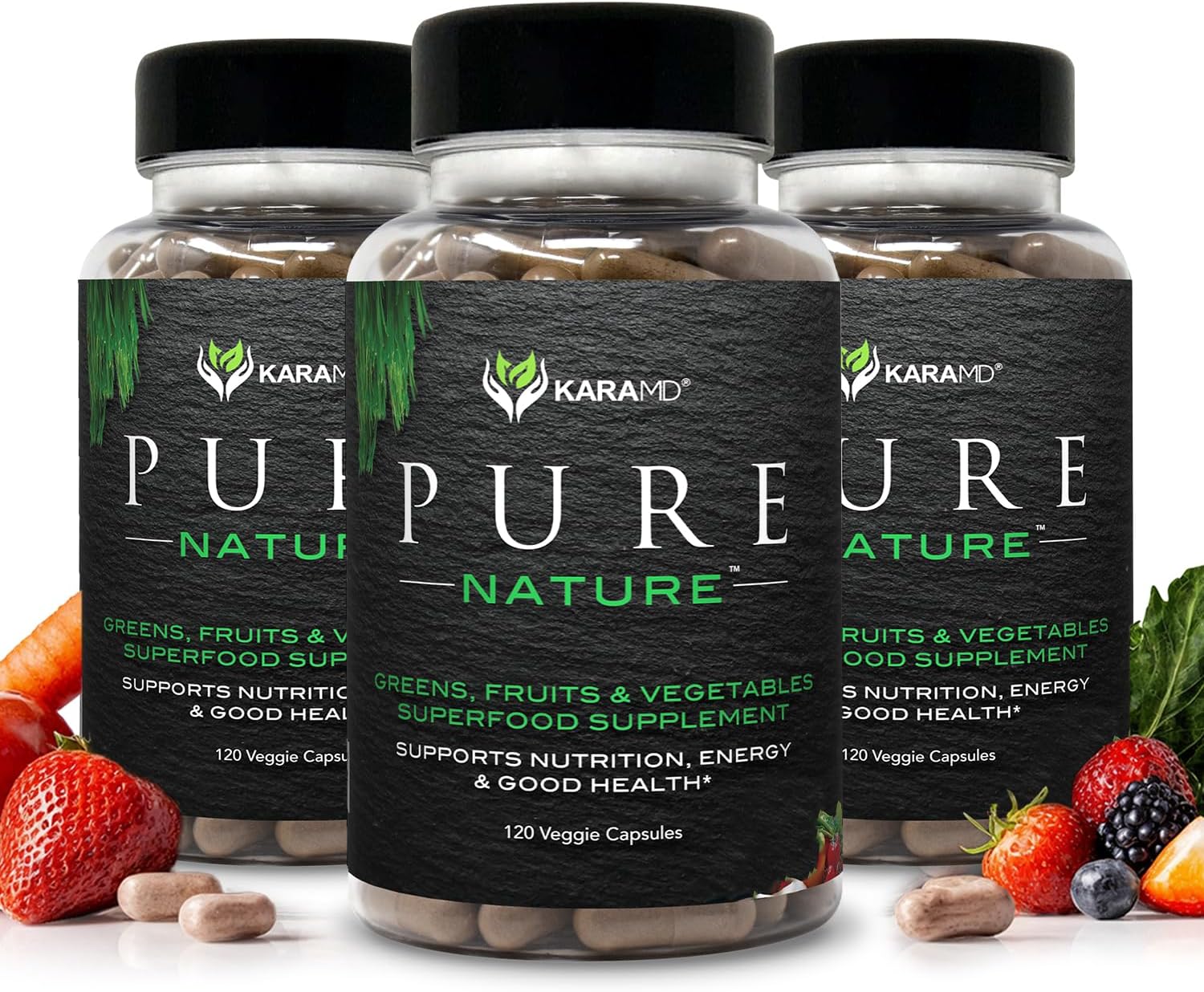 KaraMD Pure Nature | Suplemento de Verduras y Frutas | Multivitamínico Natural con Antioxidantes | Vegano y Sin Gluten (Pack de 3)