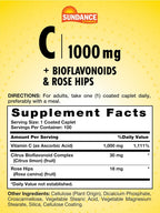 Sundance Vitamina C 1000 mg con Rosa Mosqueta y Bioflavonoides | 100 Caplets Recubiertos | Vegetariano, No GMO y Sin Gluten