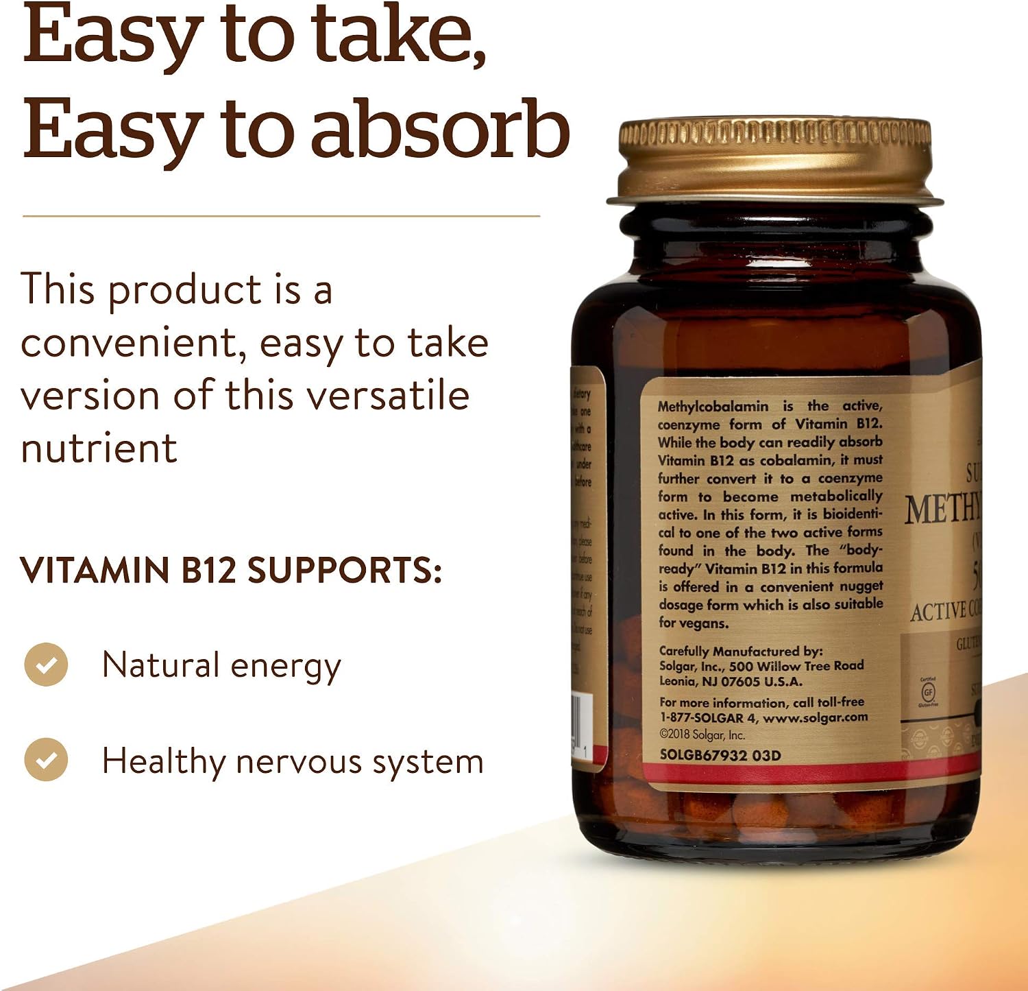 Solgar Methylcobalamin (Vitamina B12) 5000 mcg, 60 Nuggets - Sabor Cereza - Apoya el Metabolismo Energético - Forma Activa - No GMO, Vegano, Sin Gluten