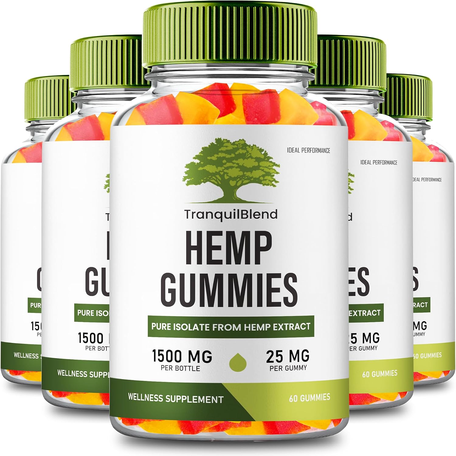Tranquil Blend Gummies Hemp - Gominolas de Cáñamo con Extracto Orgánico de Semillas y Aceite, Fórmula Extra Fuerte (5 Paquetes)