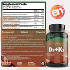 EarthNutri Vitamina D3 + K2 5000 UI con MenaQ7 y Aquamin, 60 Cápsulas