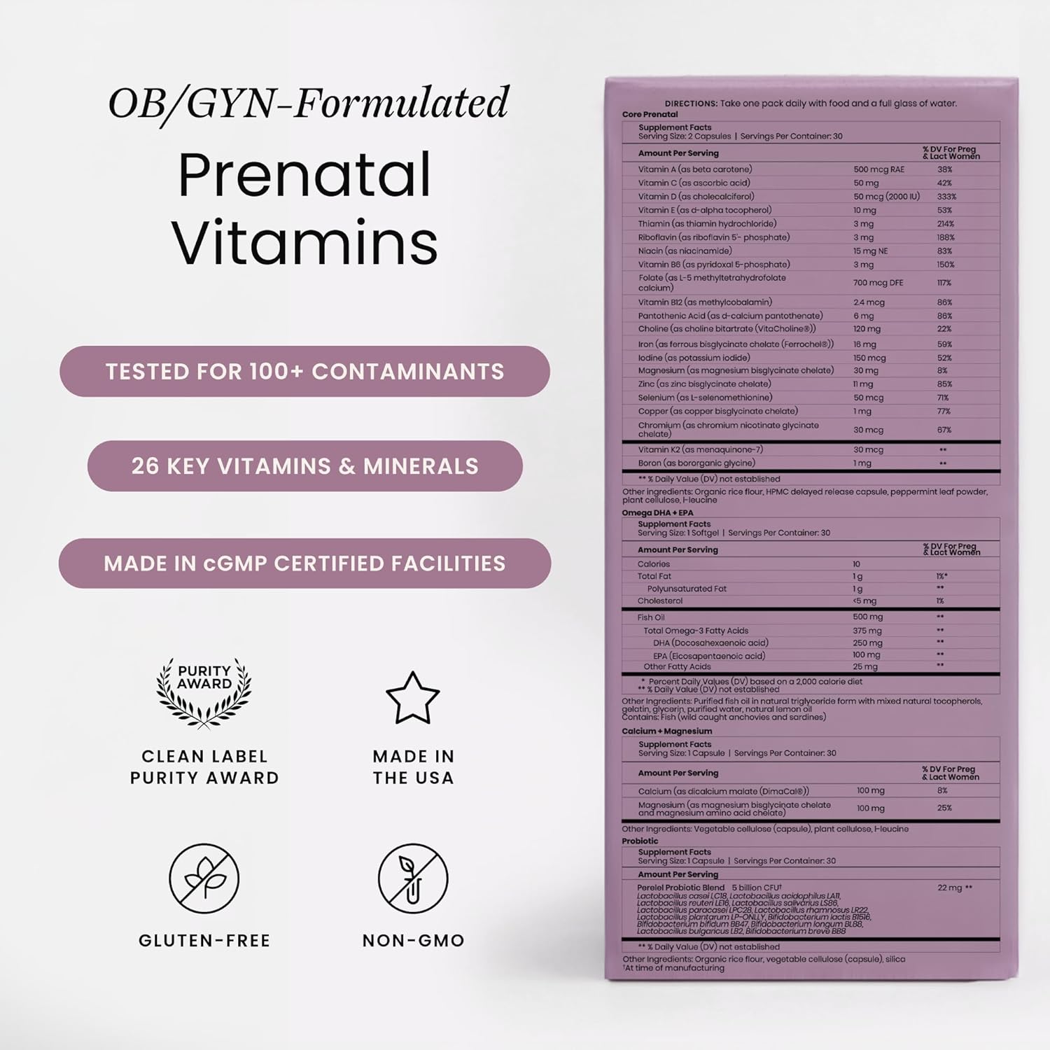 Pack Prenatal Tercer Trimestre Perelel - Multivitamínico con Magnesio, Omega 3, Probióticos y Calcio, 30 Sobres