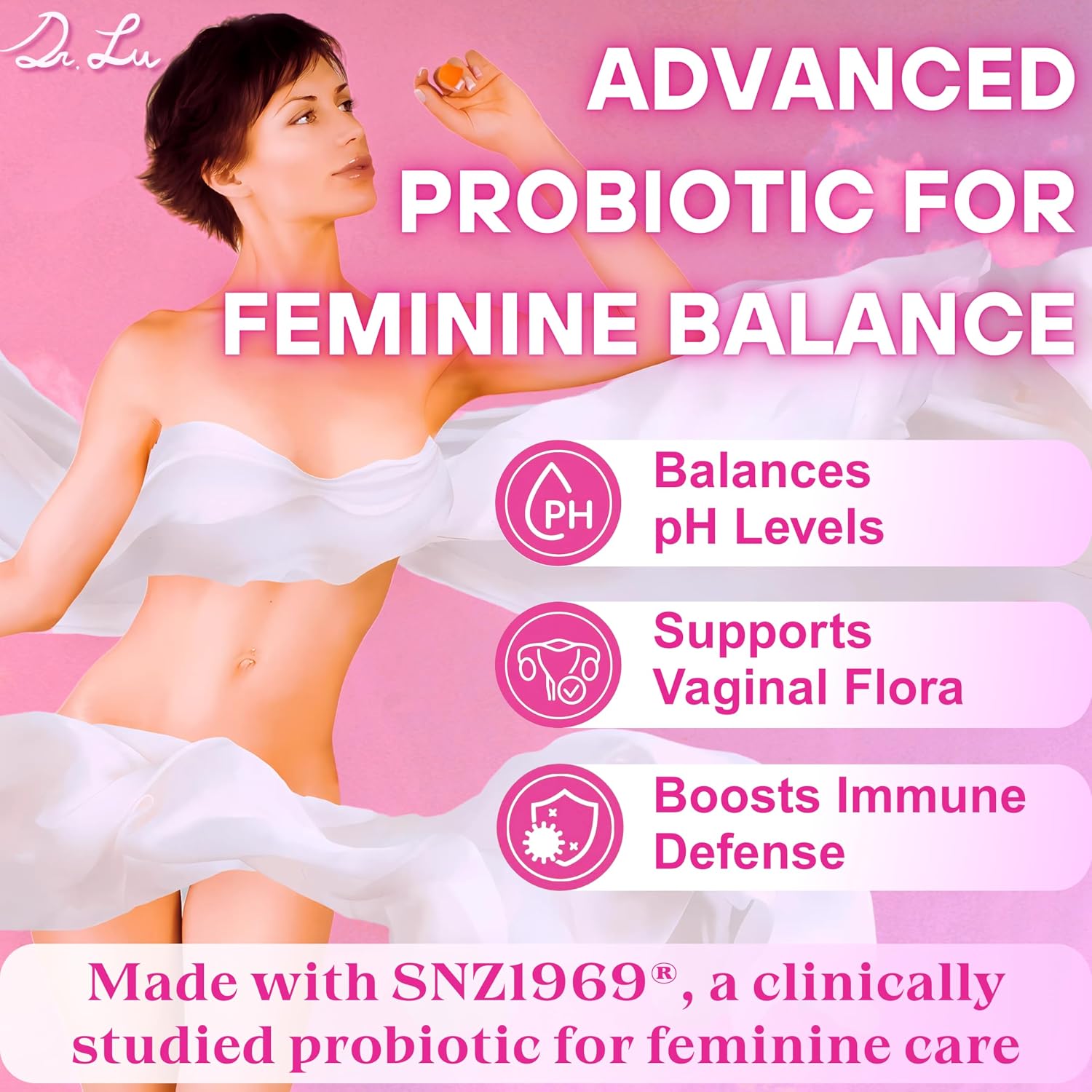 Dr. Lu Happy Girl Gominolas para el Equilibrio Femenino | Sabor a Piña con Probióticos | Sin Azúcar, Vegano - 60 Unidades