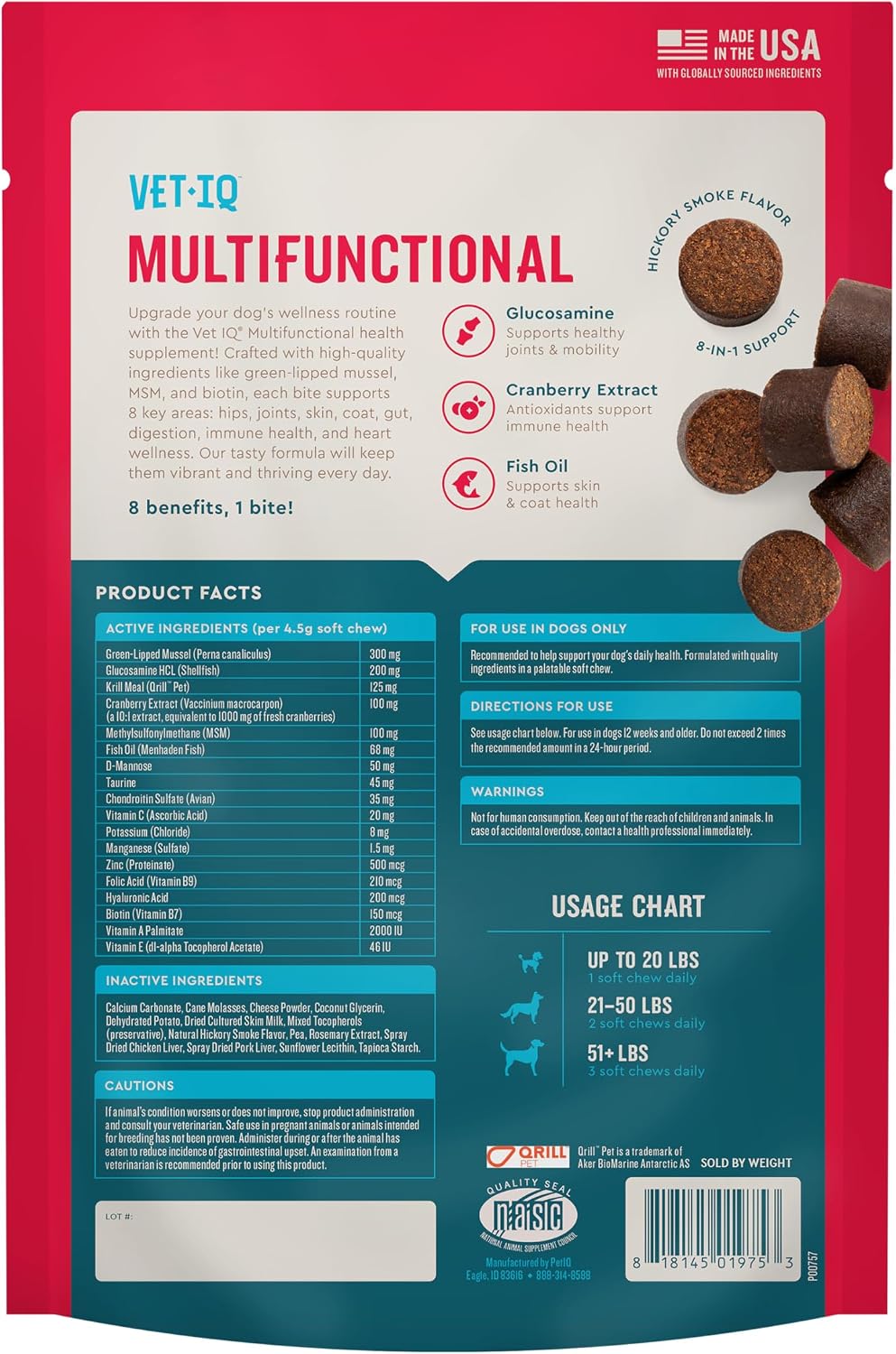 VetIQ 8-en-1 Suplemento Multifuncional para Perros – 60 Masticables Blandos