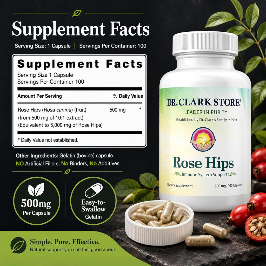 Dr Clark Store Suplemento de Escaramujo, 500 mg, 100 Cápsulas de Gelatina