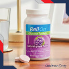 ReliOn Glucosa Comprimidos Sabor Uva - 2 Paquetes de 50 (100 Total) + Guía Diabetes y Pastillero