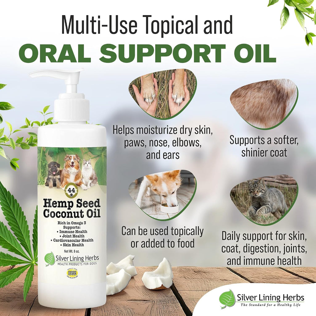 Aceite de Hemp para Perros y Gatos – Piel, Pelaje y Bienestar General con Aceite de Coco Orgánico y Vitamina E – 236 ml