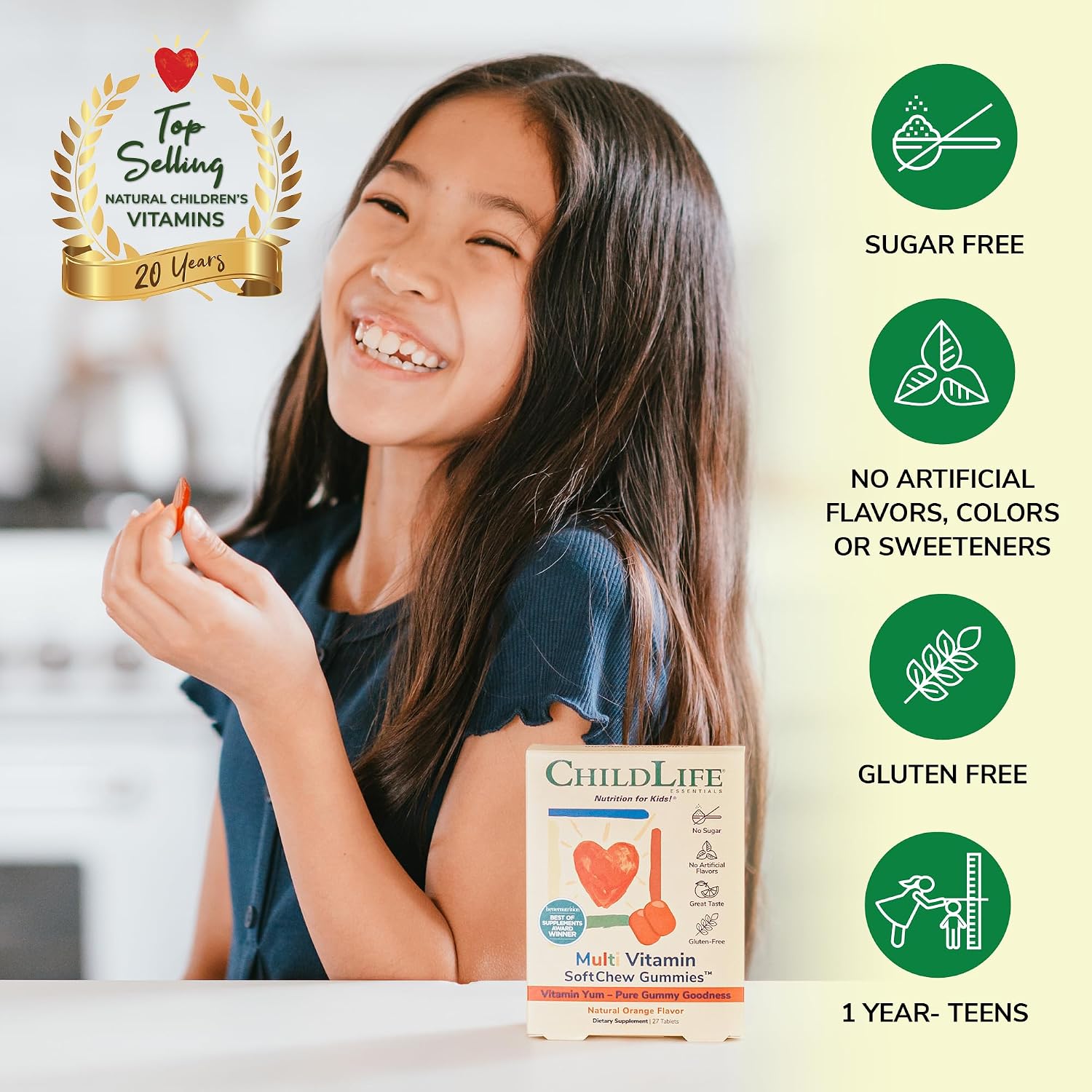 CHILDLIFE ESSENTIALS Multivitamínico Infantil Gomitas SoftChew - Sin Azúcar, Sabor Naranja Natural, 27 Gomitas