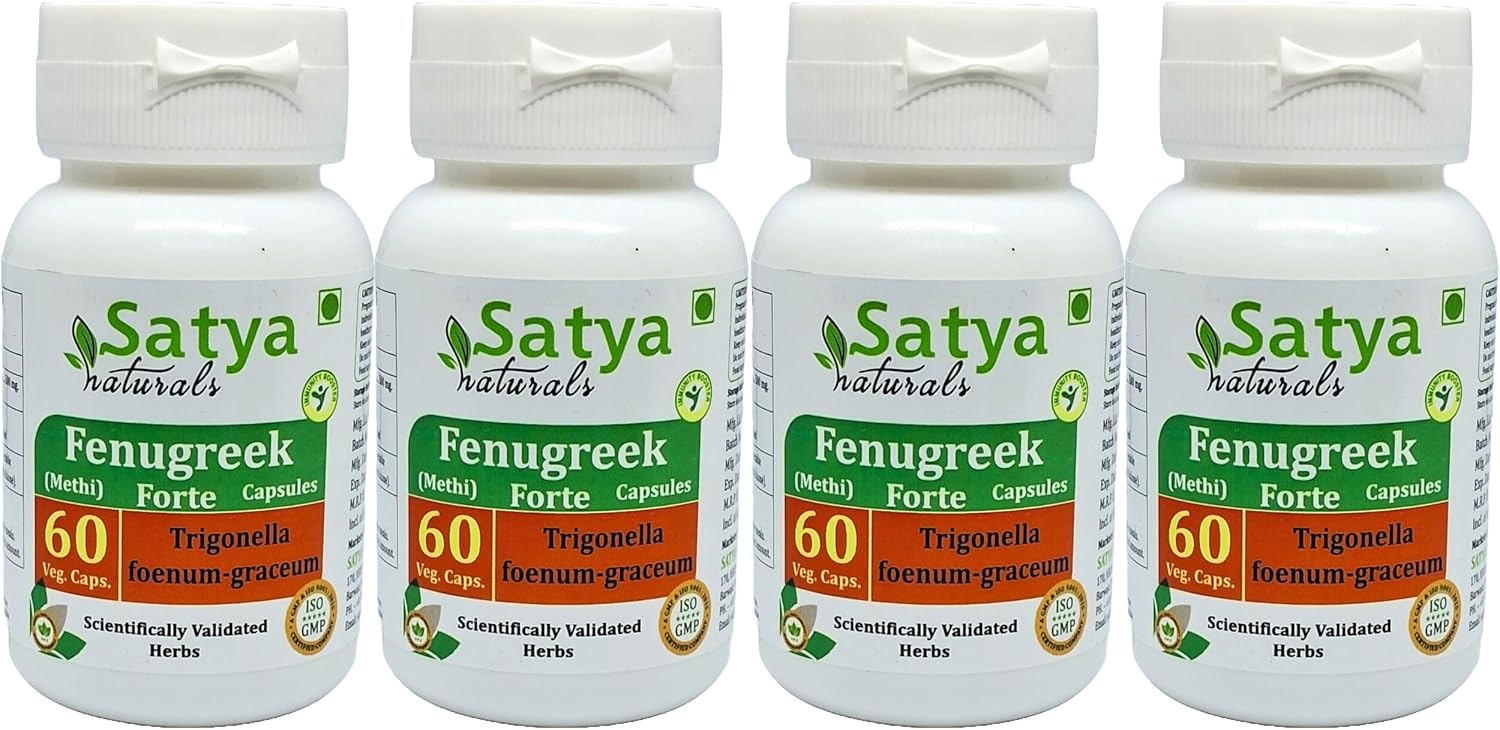 Fenugreek Forte Cápsulas de 500 mg - Extracto de Fenogreco 10:1 - 4 Envases de 60 Cápsulas Vegetales
