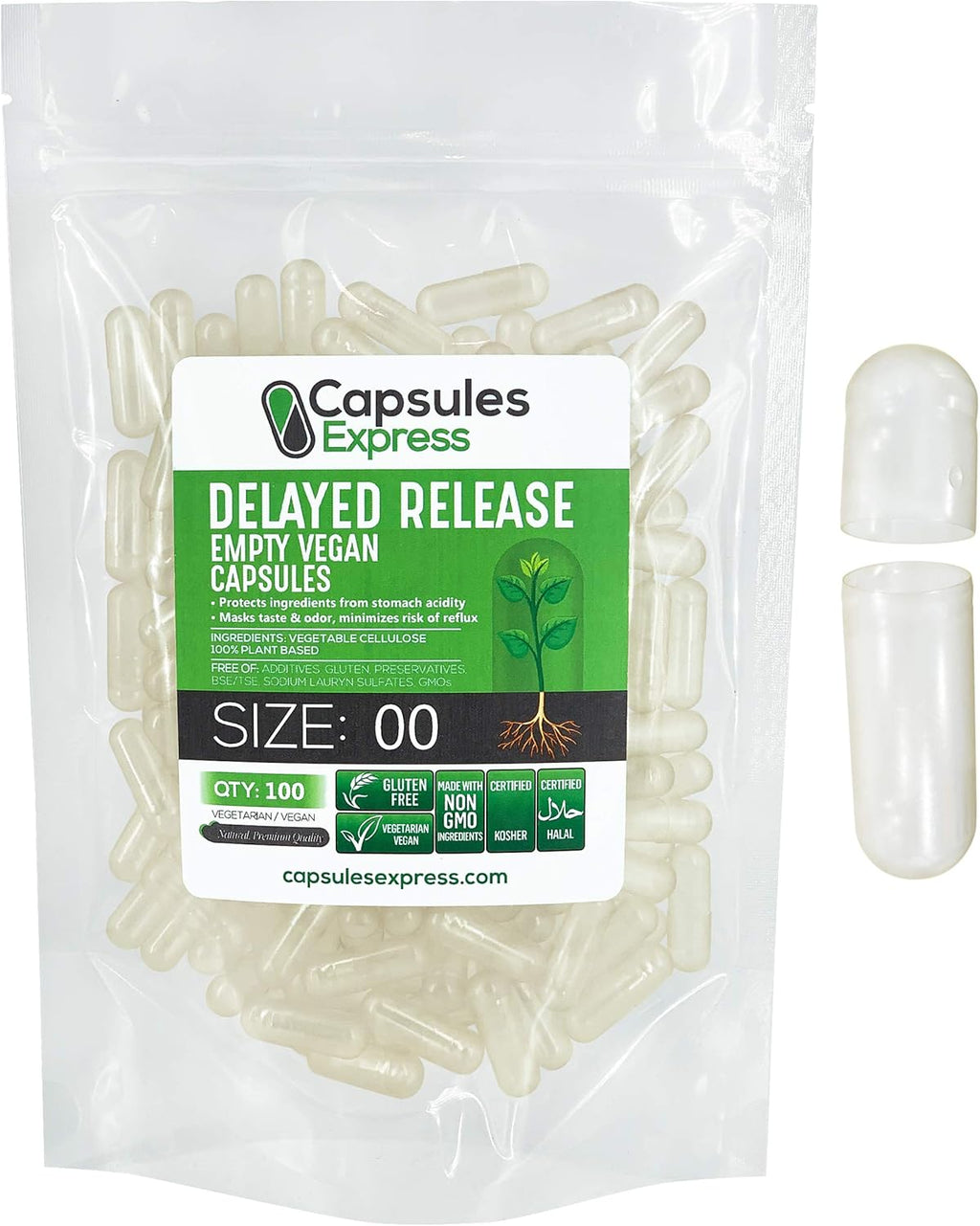 XPRS Nutra Cápsulas Vacías Tamaño 0 Liberación Retardada - 500 Unidades - Cápsulas Veganas Transparentes