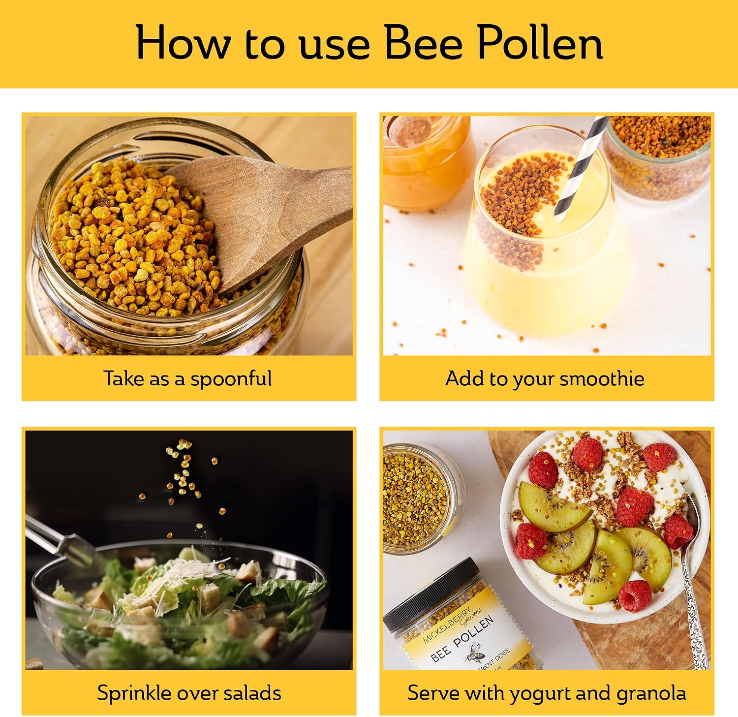 Gránulos de Polen de Abeja Mickelberry Gardens 170g Superalimento Crudo Rico en Proteínas