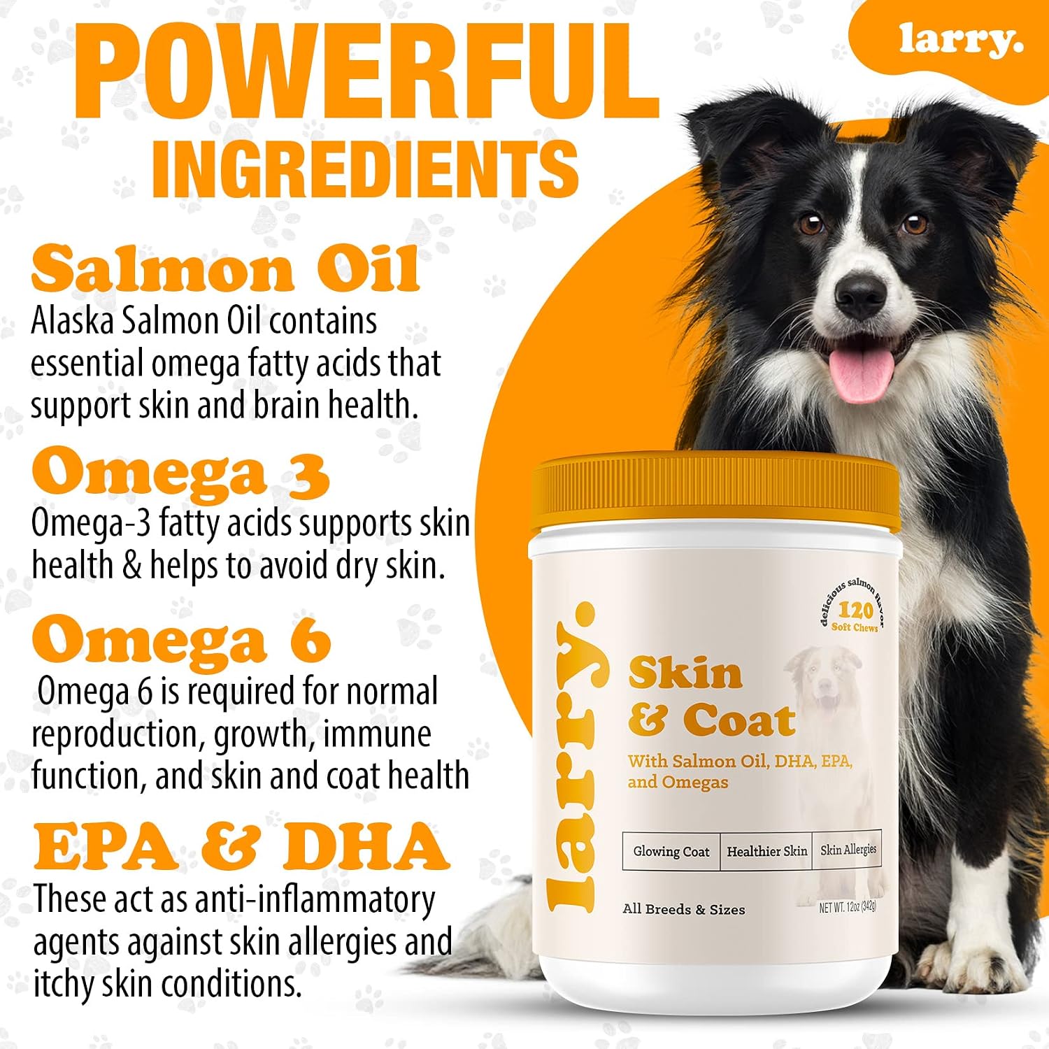 Aceite de Salmón para Perros – Piel y Pelaje | Larry | 120 Masticables Blandos