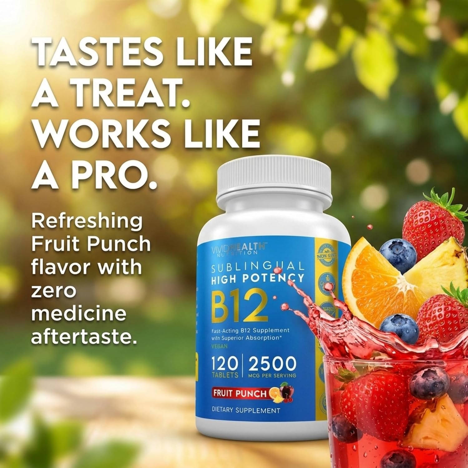 Vitamina B12 Sublingual 2500 mcg - Metilcobalamina - 120 Comprimidos Sabor Fruit Punch