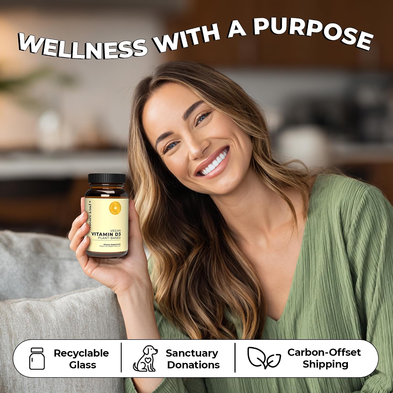Future Kind Vitamina D3 2500 IU - Complemento Alimenticio Vegano de Líquenes, 30 Cápsulas